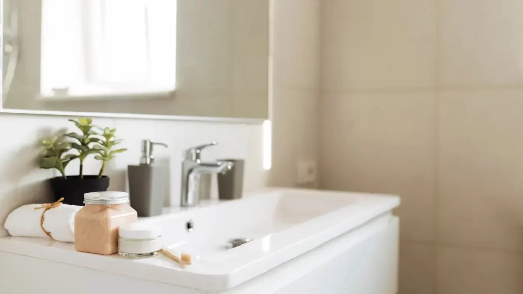 横浜・川崎で洗面所清掃や水回りトラブルにも対応。清潔感ある洗面スペースの写真